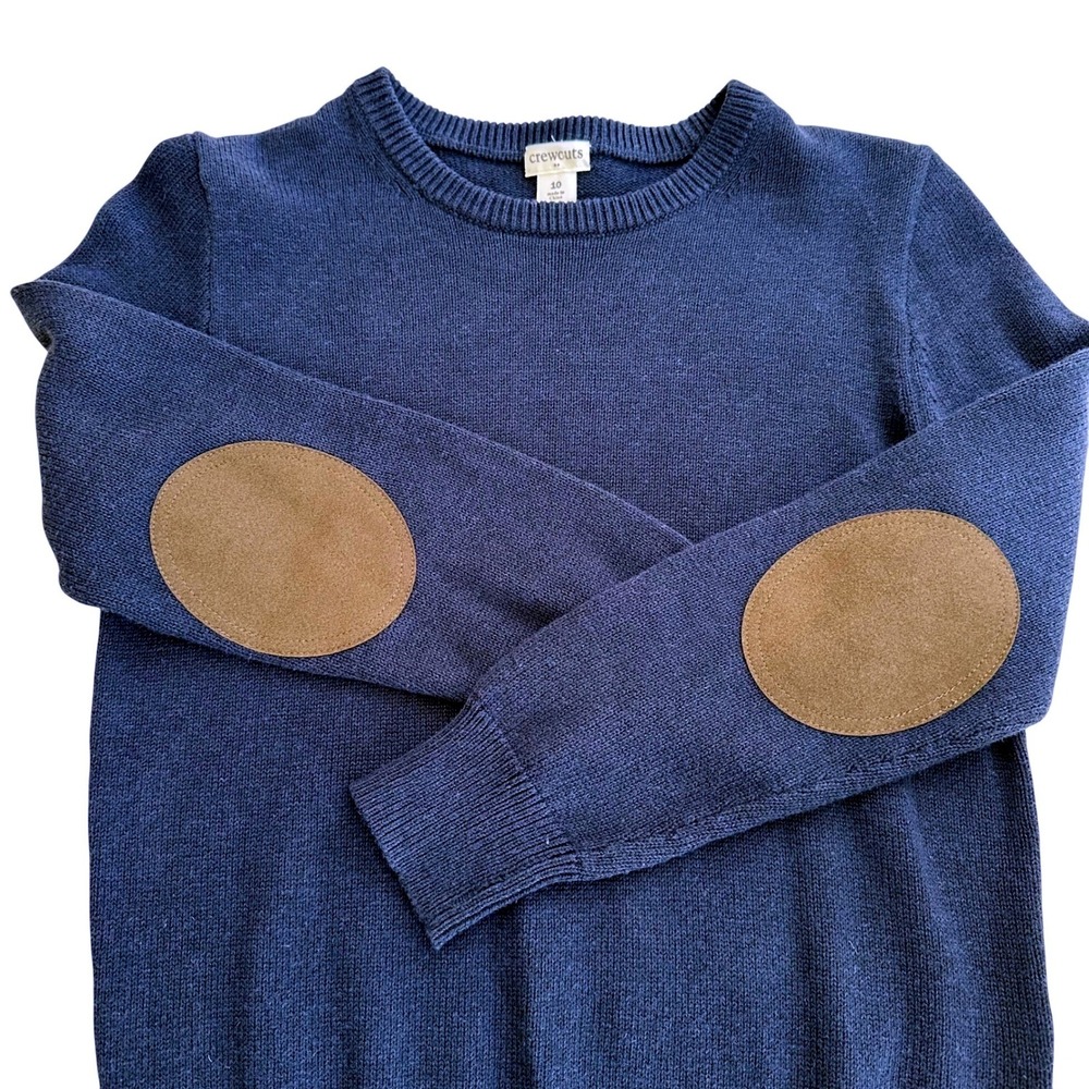 Crewcuts J.Crew Boys Preppy Navy Blue Cotton Merino Wool Sweater Patches Size 10
